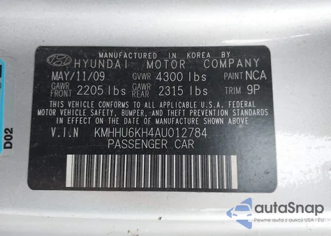 2010 Hyundai Genesis 3.8 from USA, damaged, VIN KMHHU6KH4AU012784